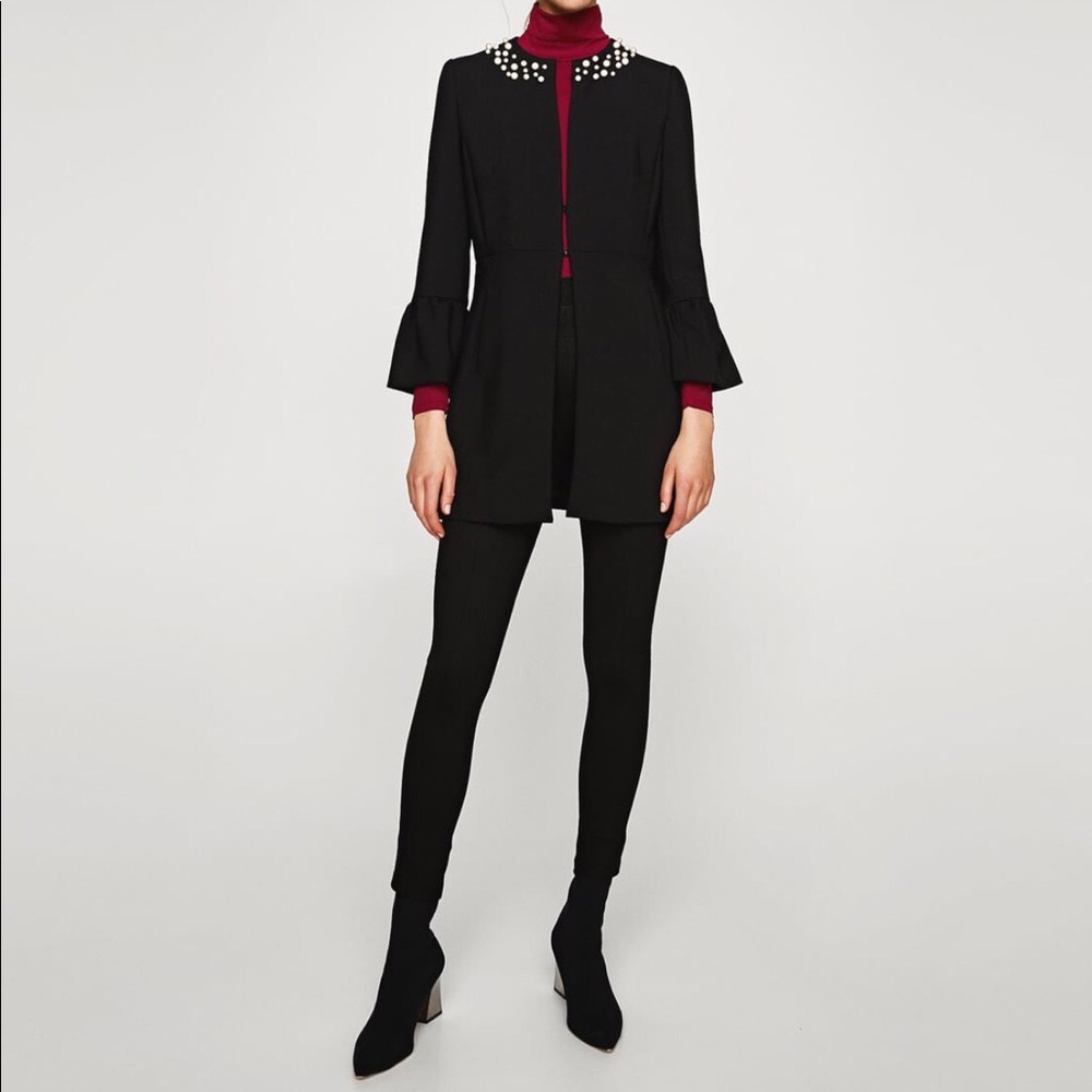 Frock coat faux pearl studded collar - XS